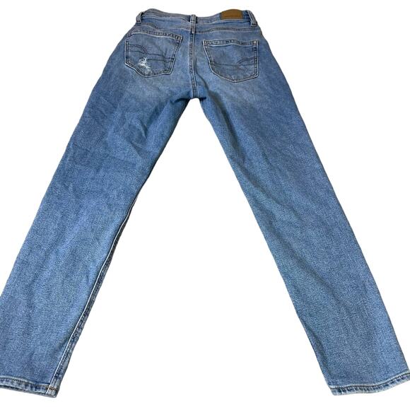 American Eagle the Mom Jean SZ 00 straight leg factory distressed pants denim - Picture 2 of 8